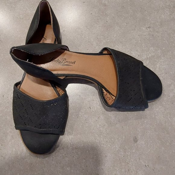 LUCKY BRAND Leather Laser-Cut Open Toe Sandals - Black - Size 7.5M - Picture 6 of 7